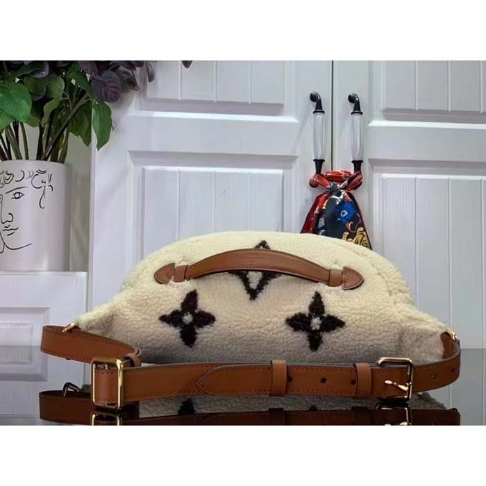 Louis Vuitton LV Unisex Bumbag Cream Brown Shearling Cowhide-Leather Textile Lining
