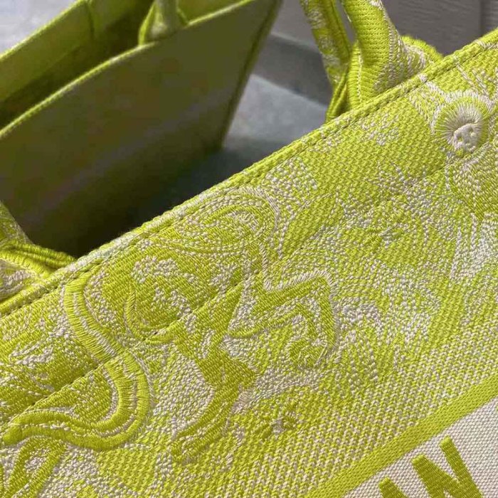 Dior Women Small Dior Book Tote Lime Toile De Jouy Reverse Embroidery