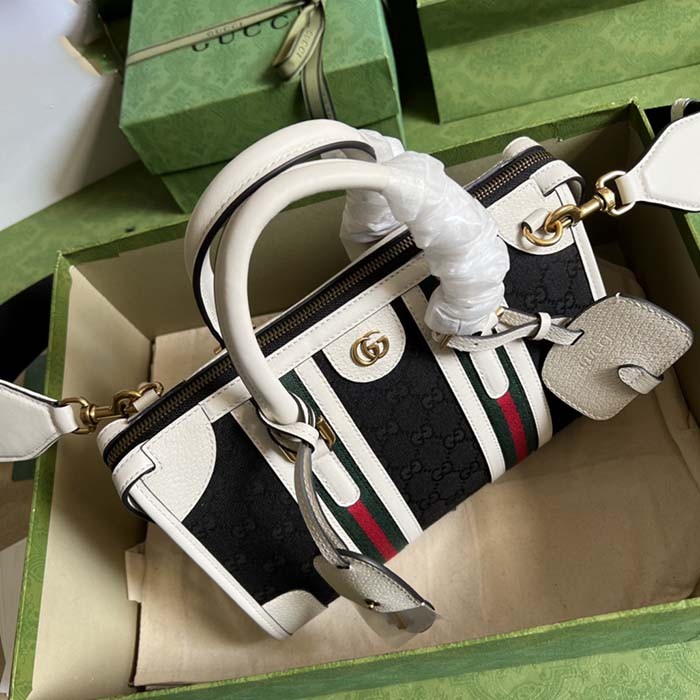 Gucci Unisex Small Canvas Top Handle Bag Double G White Black Original GG Canvas