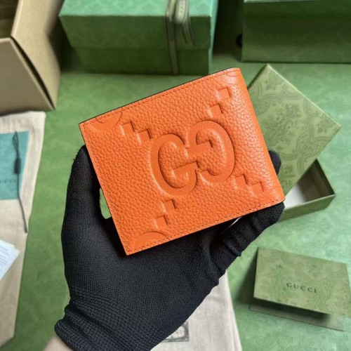Gucci Unisex Jumbo GG Wallet Orange Leather Moiré Lining