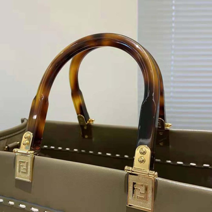 Fendi Women Sunshine Medium Gray Leather and Elaphe Shopper