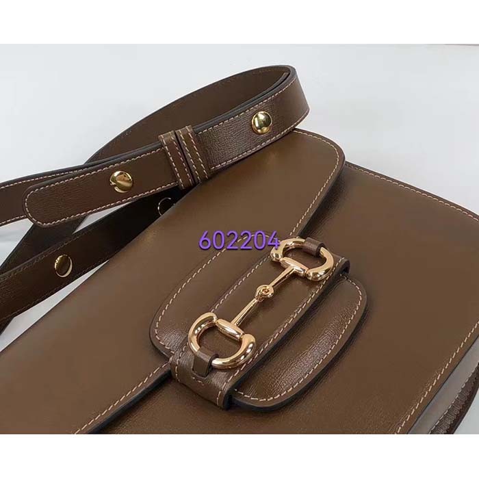 Gucci Women Horsebit 1955 Shoulder Bag Brown Textured Leather Vintage Effect Flap Closure
