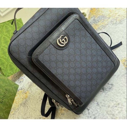 Gucci Unisex Ophidia GG Medium Backpack Navy Blue Black GG Supreme Canvas Double G