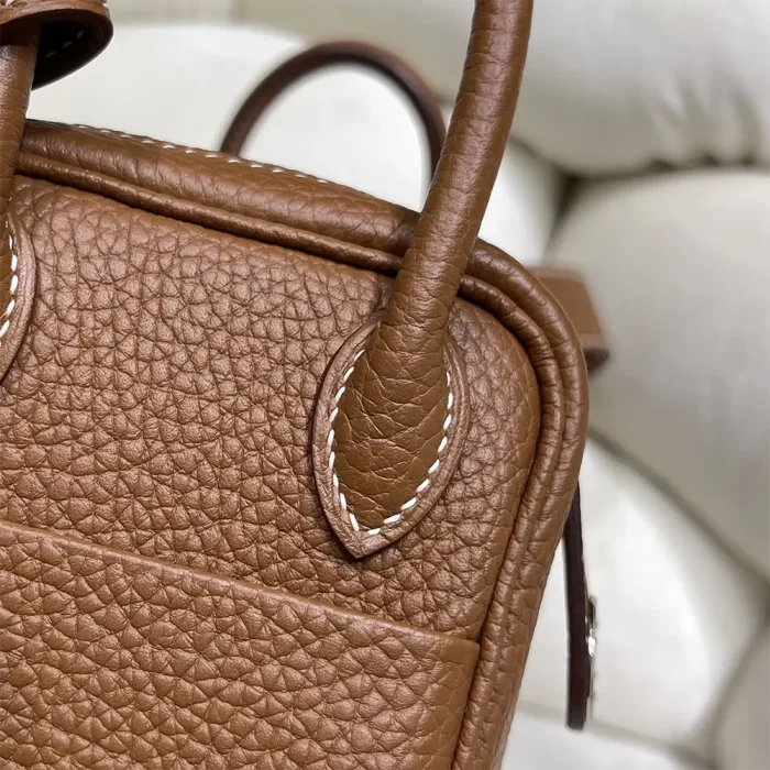 Hermes Women Lindy Mini 19 in Clemence Leather-Brown/Silver