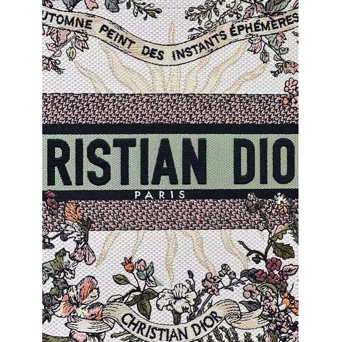Dior Unisex Large Dior Book Tote Ecru Multicolor 4 Saisons Automne Soleil Embroidery