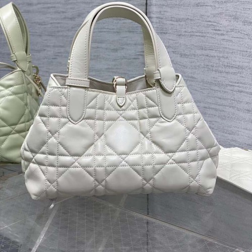 Dior Women CD Small Dior Toujours Bag Latte Macrocannage Calfskin Lock Strap Closures