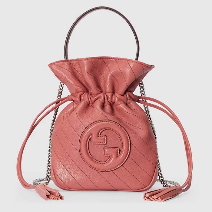 Gucci Women GG Blondie Mini Bucket Bag Pink Leather Round Interlocking G