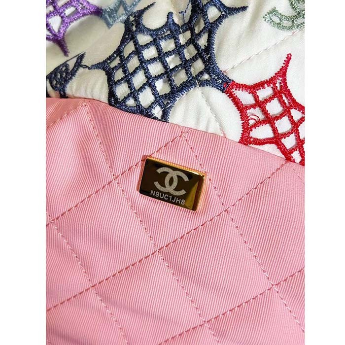Chanel Women CC 22 Small Handbag Lace Patchwork Gold-Tone Metal Multicolor