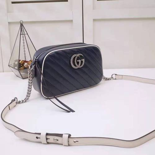 Gucci GG Women GG Marmont Matelassé Shoulder Bag in Blue Diagonal Matelassé Leather