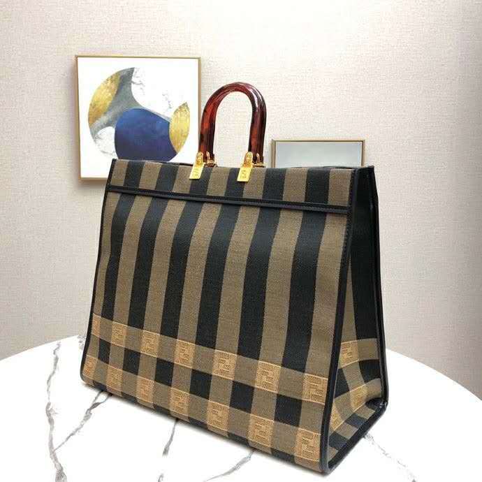 Fendi Women Fendi Sunshine Large Shopper Bag Brown Jacquard Fabric