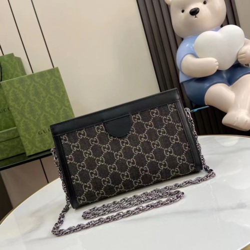 Gucci Women Ophidia GG Small Shoulder Bag Black Grey GG Denim Double G
