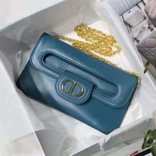Dior Women Medium Diordouble Bag Deep Ocean Blue Smooth Calfskin