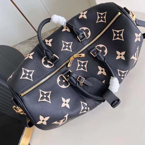 Louis Vuitton LV Unisex Keepall Bandoulière 45 Black Beige Monogram Empreinte Embossed Leather