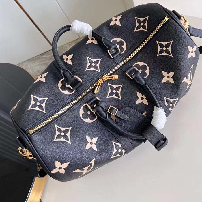Louis Vuitton LV Unisex Keepall Bandoulière 45 Black Beige Monogram Empreinte Embossed Leather