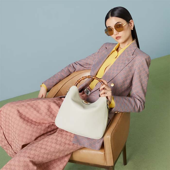 Gucci Women Diana Medium Shoulder Bag White Leather Double G