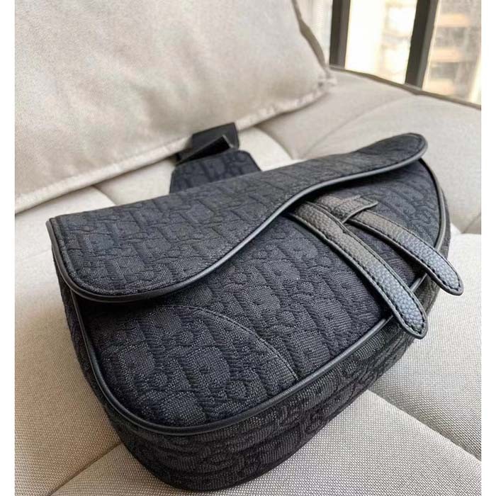 Dior Unisex CD Saddle Bag Black Dior Oblique Jacquard