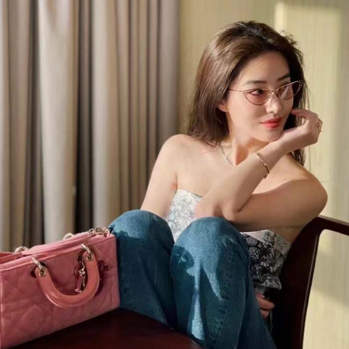 Dior Women CD Medium Lady D-Joy Bag Bright Pink Cannage Denim