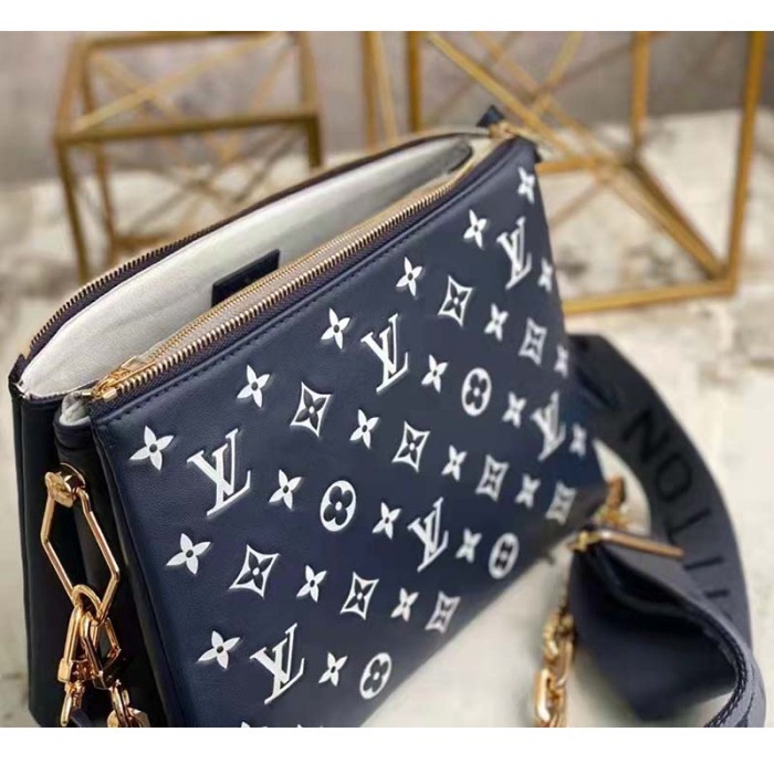 Louis Vuitton LV Unisex Coussin PM Handbag Navy Blue Denim-Printed Lambskin