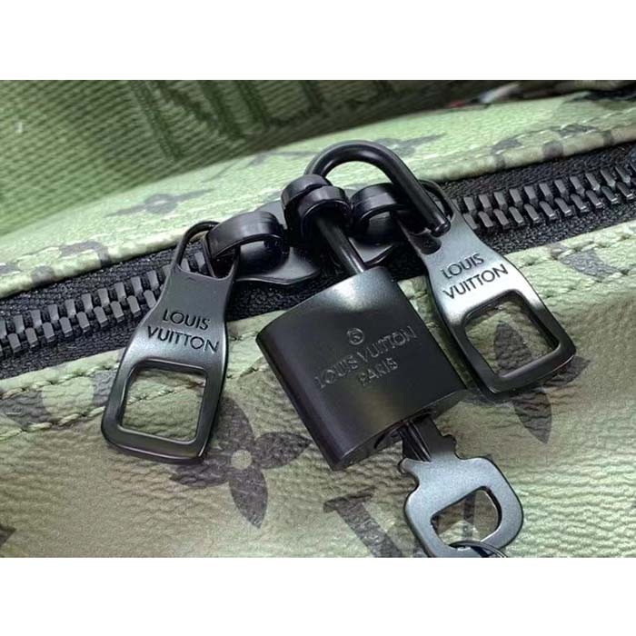 Louis Vuitton LV Unisex Keepall Bandoulière 55 Khaki Green Vermillion Red Monogram Canvas