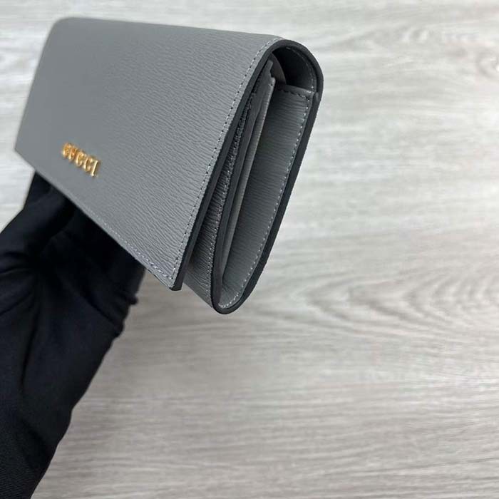 Gucci Unisex GG Continental Wallet Light Grey Leather Taffeta Lining