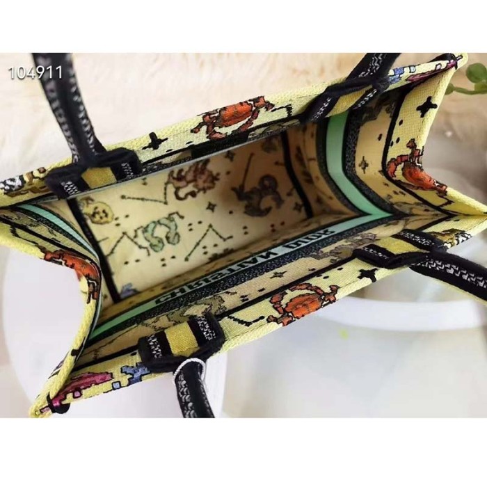 Dior Unisex CD Small Book Tote Yellow Multicolor Dior Pixel Zodiac Embroidery