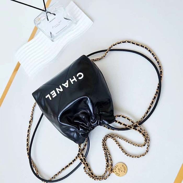 Chanel Women CC 22 Mini Handbag Calfskin Gold-Tone Lacquered Metal Black