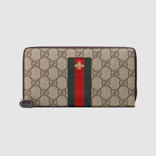 Gucci GG Unisex Web GG Supreme Zip Around Wallet in Beige/Ebony GG Supreme Canvas