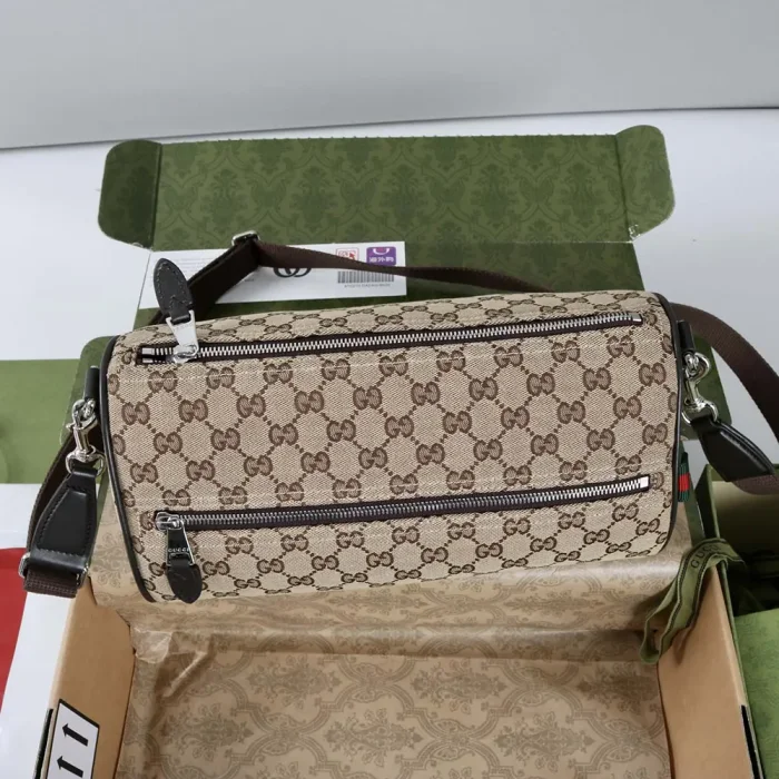 Gucci Unisex GG Canvas Small Cylinder Bag-Dark Brown 834455