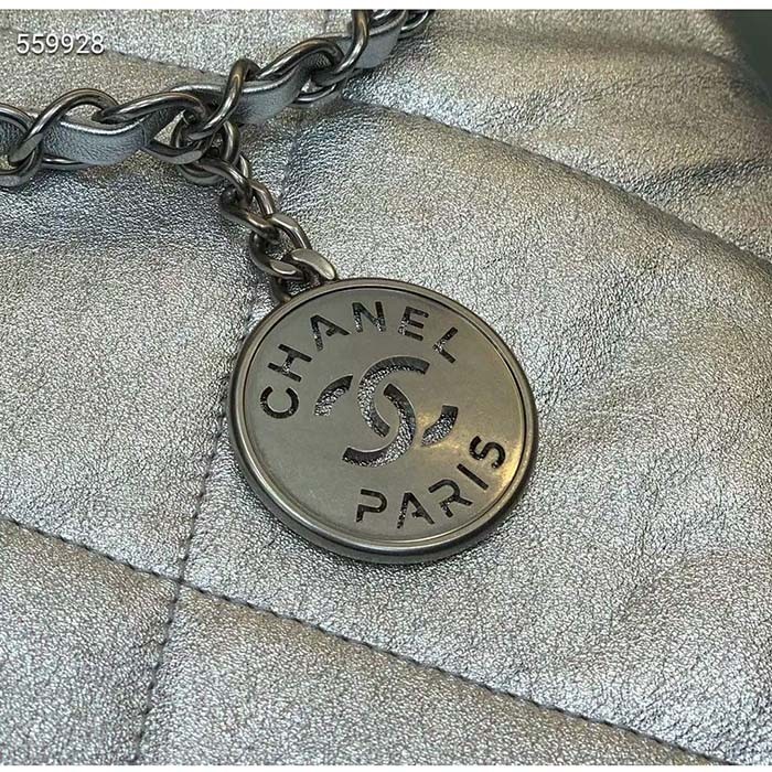 Chanel Women CC 22 Handbag Metallic Shaded Calfskin White Silver