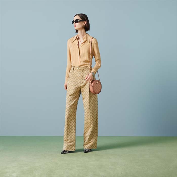 Gucci Women Ophidia GG Mini Round Shoulder Bag Pink Canvas Double G