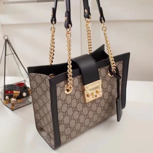 Gucci Women Padlock GG Small Shoulder Bag Black Beige Ebony Supreme Canvas
