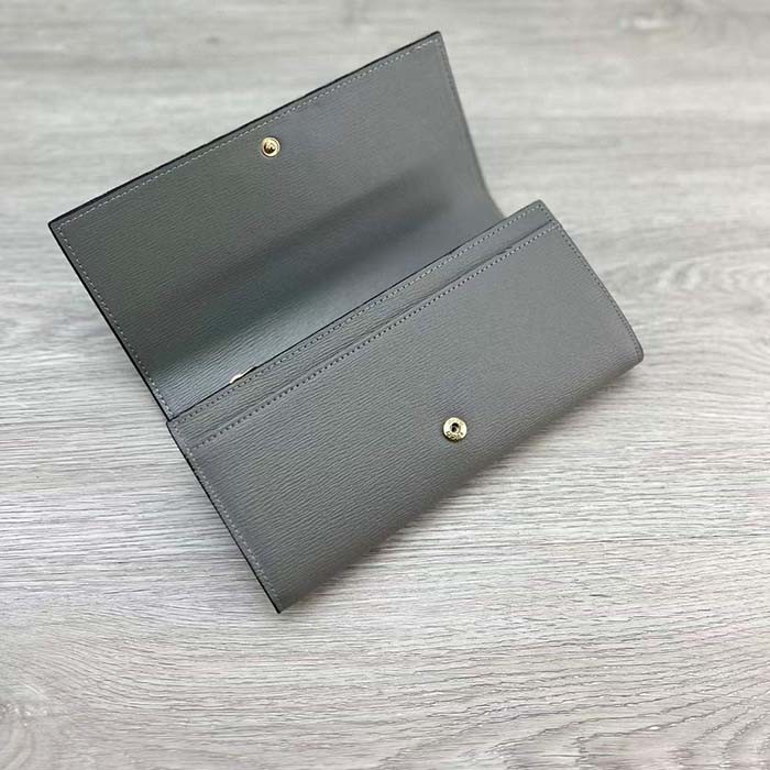 Gucci Unisex GG Continental Wallet Light Grey Leather Taffeta Lining