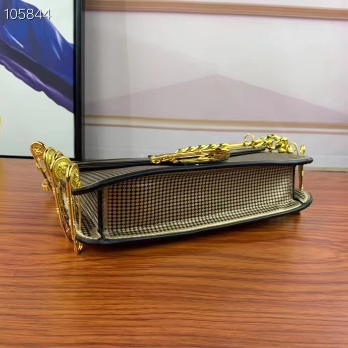 Fendi Women FF Baguette Brooch Fendace Bag Gold Perforated Leather