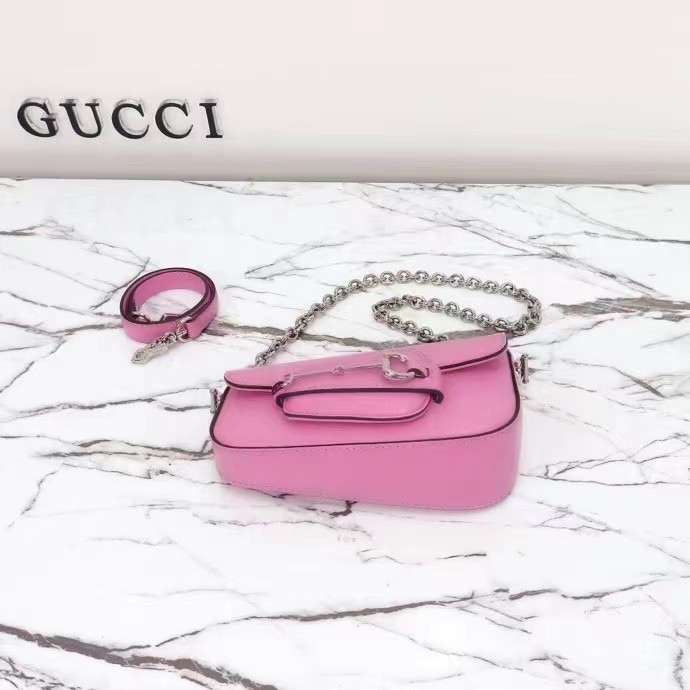 Gucci Women GG Gucci Horsebit 1955 Mini Shoulder Bag Pink Leather Flap Closure