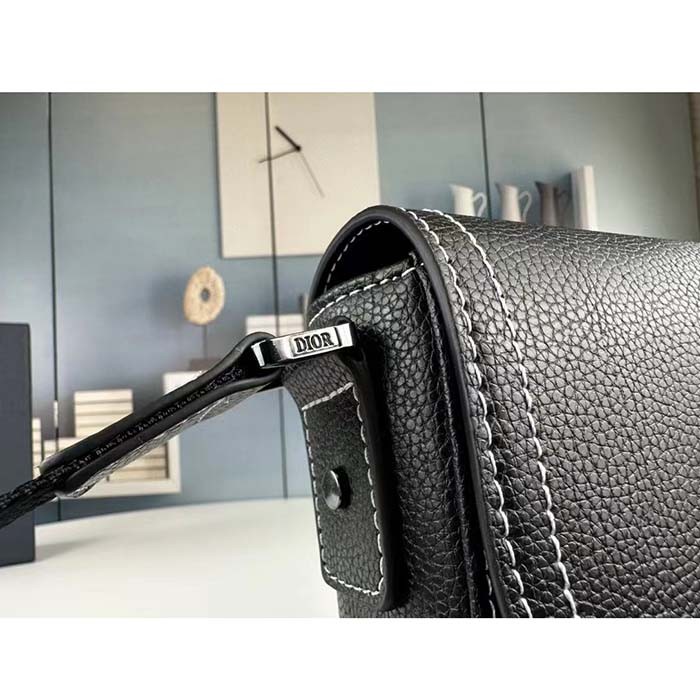 Dior Unisex CD Mini Saddle Bag Strap Black Grained Calfskin Flap Closure