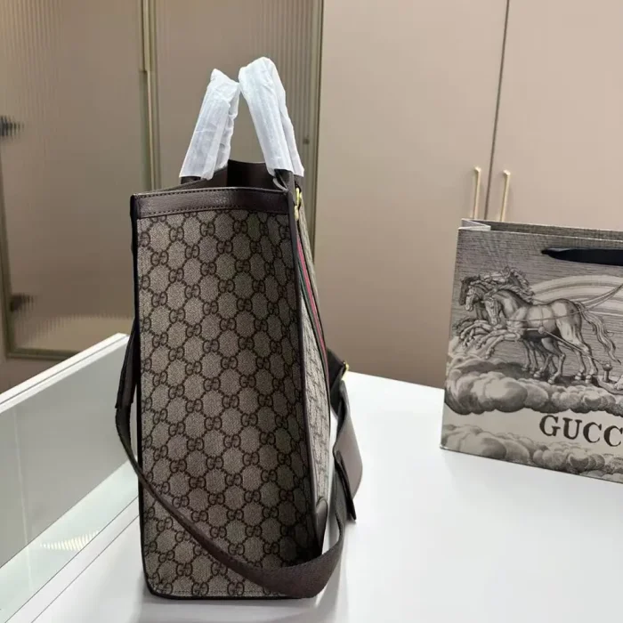 Gucci GG Unisex GG Supreme Monogram Textured Dollar Calfskin Web Large Ophidia Tote Bag