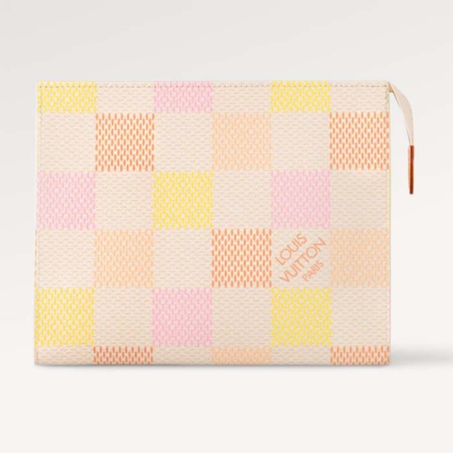 Louis Vuitton LV Unisex Toilet Pouch Peach Damierlicious Coated Canvas N40740