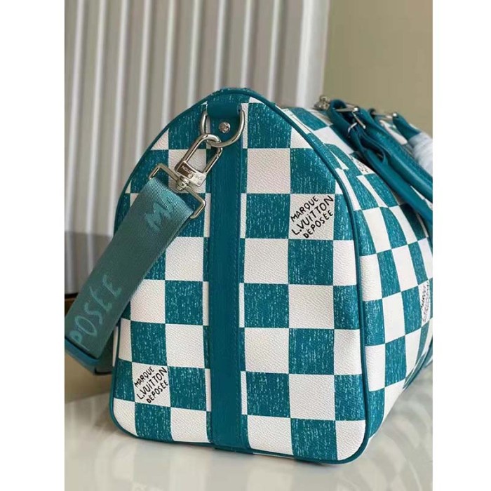 Louis Vuitton LV Unisex Keepall Bandoulière 45 Bag Teal Cowhide Leather