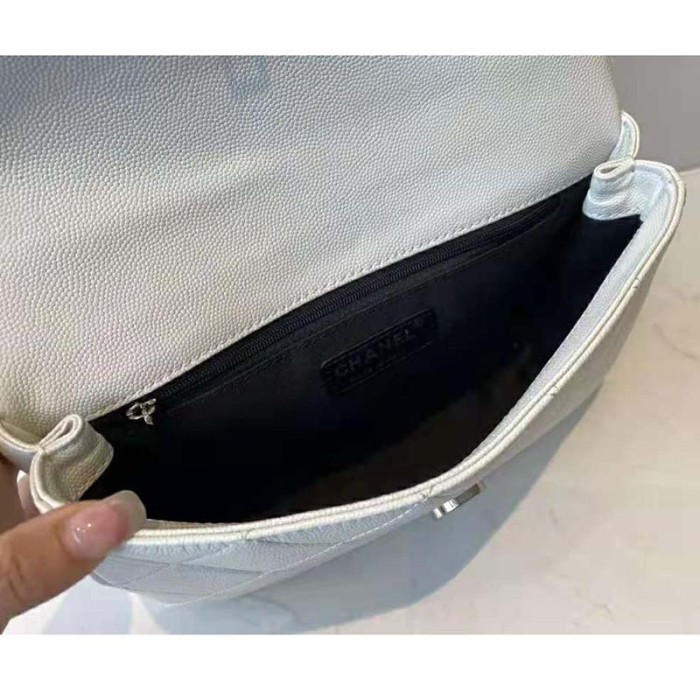 Chanel Women Small Flap Bag Grained Calfskin Lacquered Metal White Black