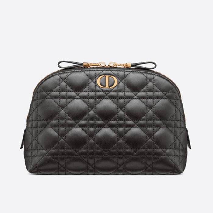 Dior Women Caro Beauty Pouch Black Cannage Lambskin