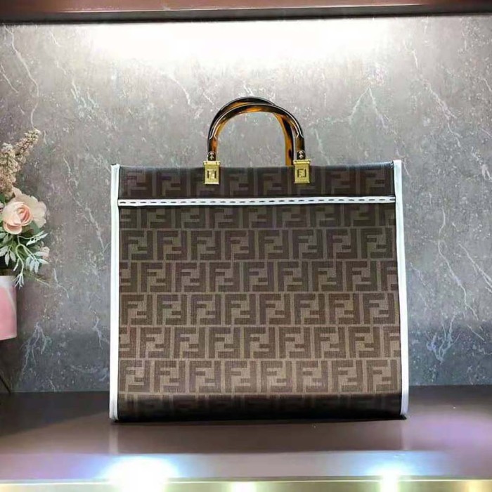 Fendi Women Sunshine Medium FF Glazed Fabric Shopper with Inlay