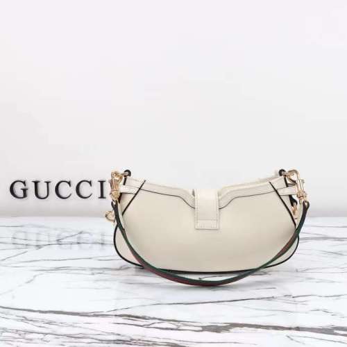 Gucci Women GG Moon Side Mini Shoulder Bag Ivory Leather Turn Lock