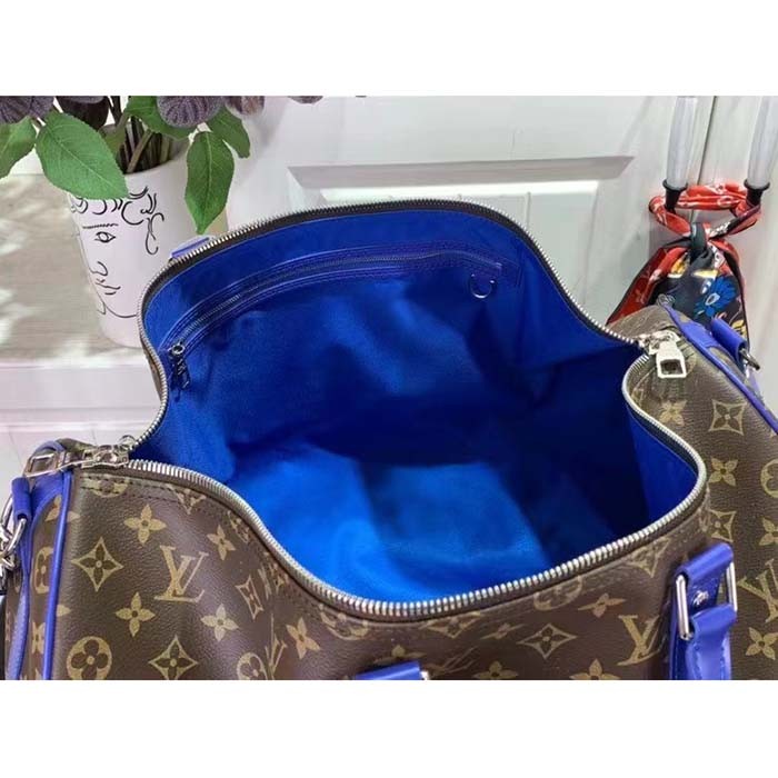 Louis Vuitton LV Unisex Keepall Bandoulière 50 Blue Monogram Macassar Coated Canvas