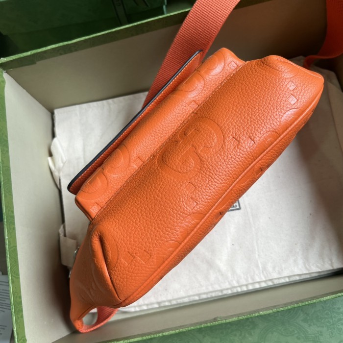 Gucci Unisex GG Jumbo GG Belt Bag Orange Leather Zip Closure