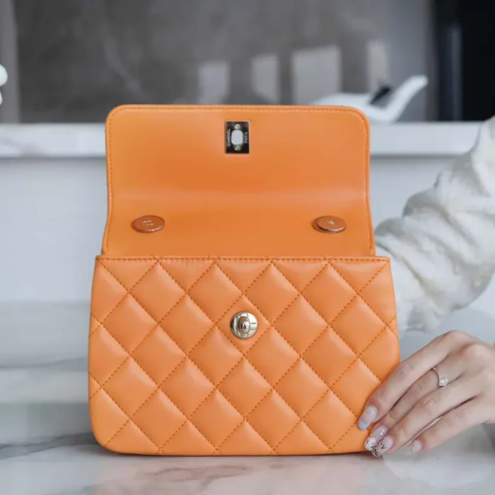 Chanel Women Mini Flap Bag with Top Handle Lambskin-Orange