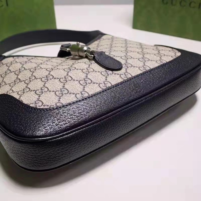 Gucci Unisex Jackie 1961 Small GG Shoulder Bag Beige Blue GG Supreme Canvas