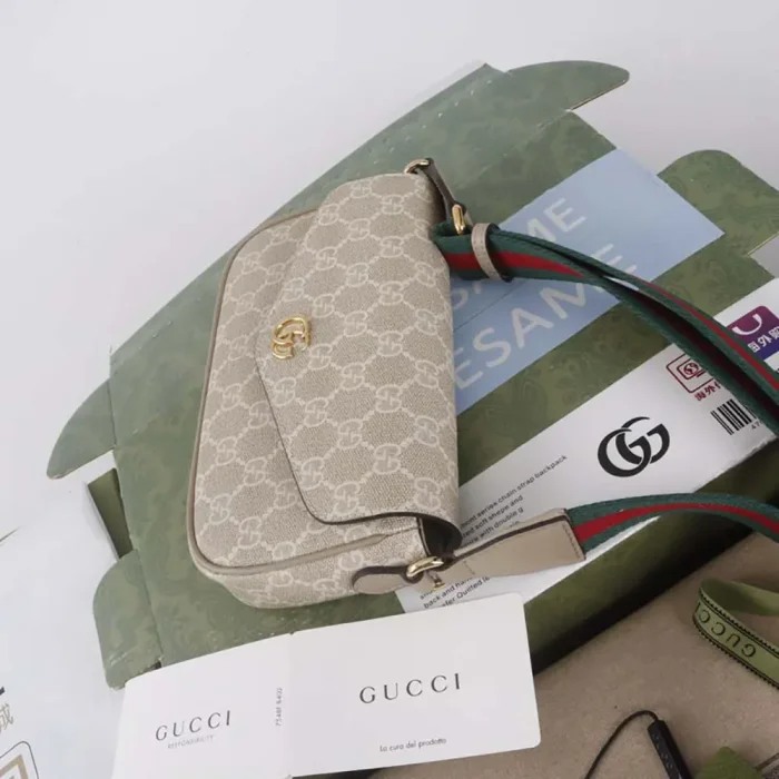 Gucci Women Ophidia Pochette Oatmeal Leather Trim 7649612ZGMN9643