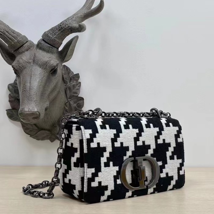 Dior Women Small Dior Caro Bag Black White Macro Houndstooth Fabric