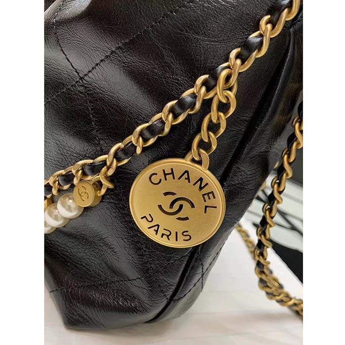 Chanel Women CC 22 Mini Handbag Shiny Crumpled Calfskin Gold-Tone Metal Black
