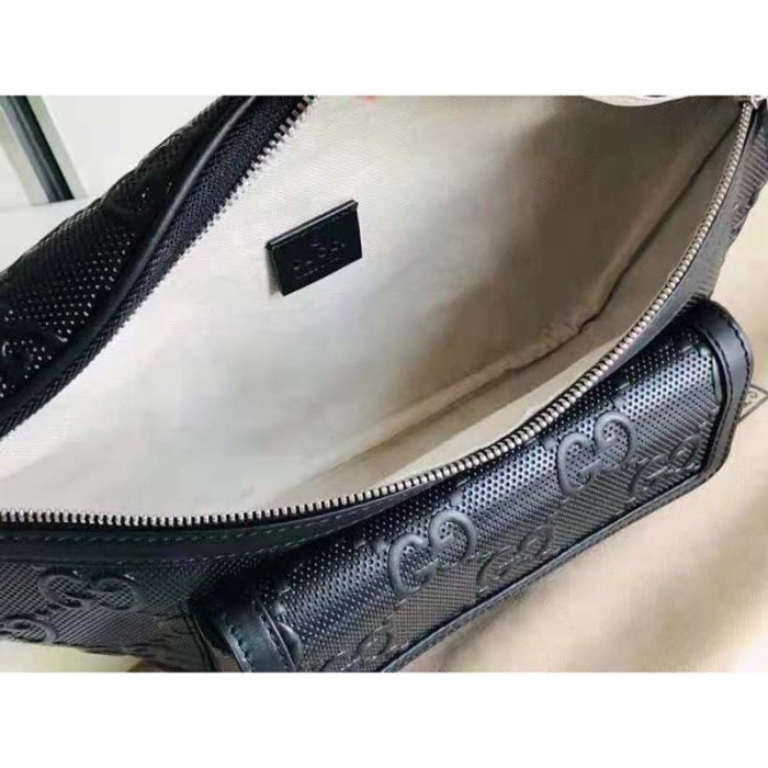 Gucci GG Unisex White Embossed Belt Bag Tonal Leather